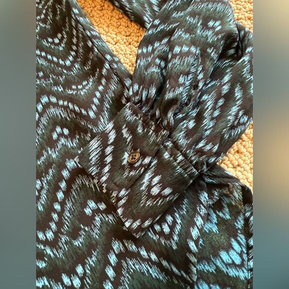 A.L.C. Women's Long Sleeve Button Down Blouse Blue Black Size 0 100% Silk - Picture 5 of 9